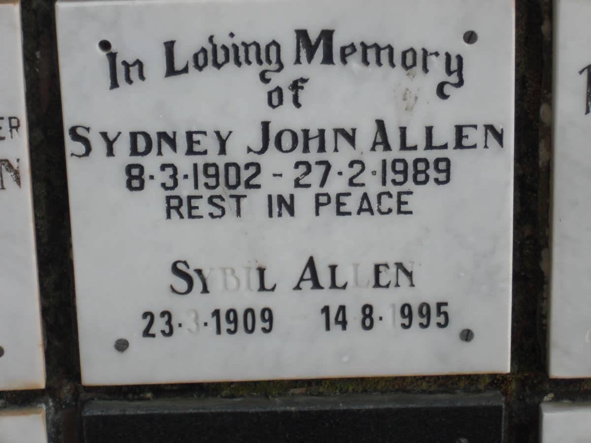 ALLEN Sydney John 1902-1989 &amp; Sybil 1909-1995