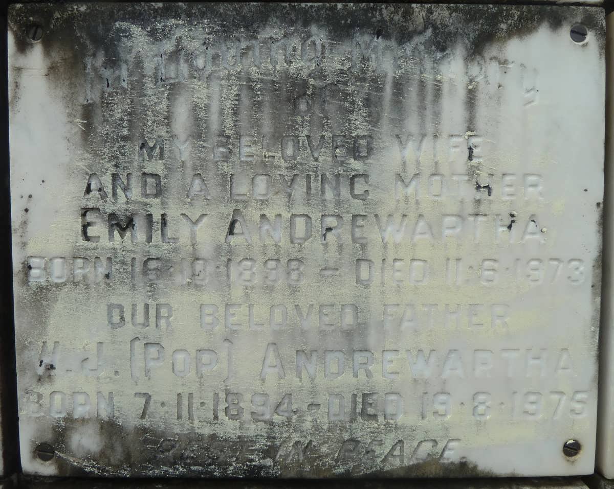 ANDREWARTHA W.J. 1894-1975 &amp; Emily 1898-1973