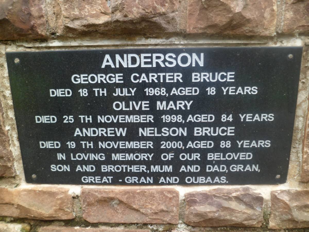 ANDERSON Andrew Nelson Bruce -2000 &amp; Olive Mary -1998 :: ANDERSON George Carter Bruce -1968