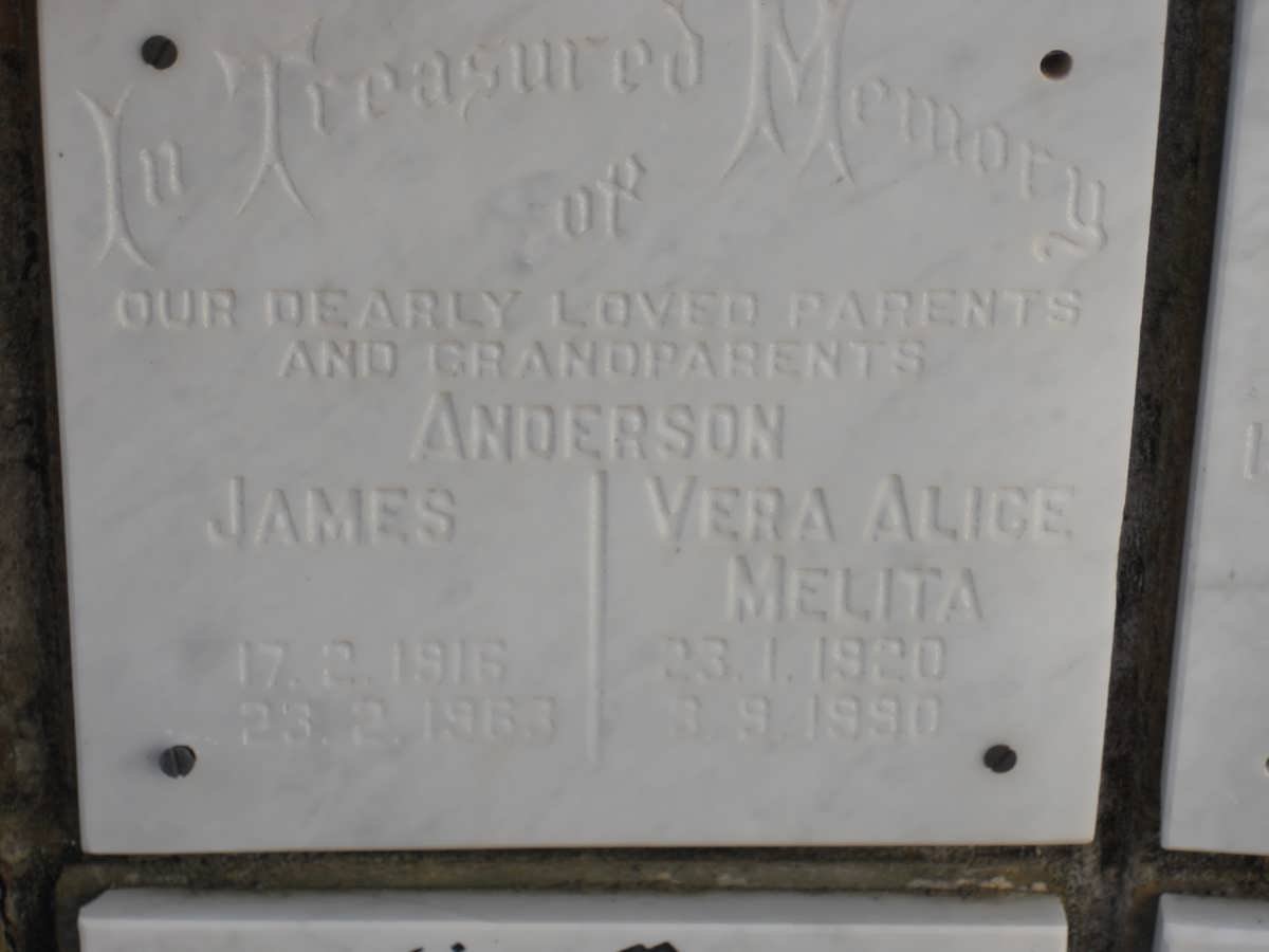 ANERSON James 1916-1983 &amp; Vera Alice Melita 1920-1990
