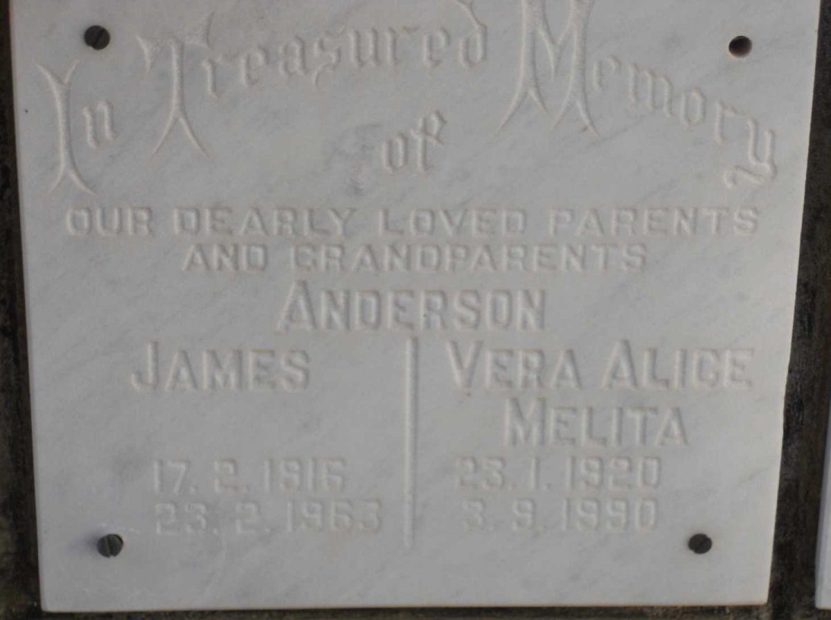 ANDERSON James 1916-1963 &amp; Vera Alica Melita 1920-1990