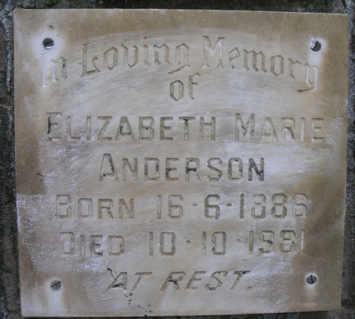 ANDERSON Elizabeth Marie 1886-1981