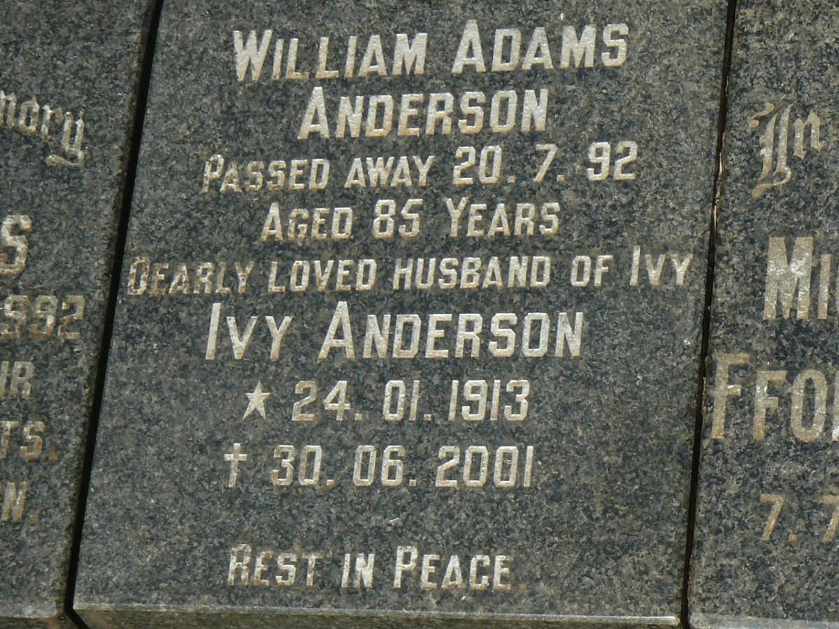 ANDERSON William Adams -1992 &amp; Ivy 1913-2001