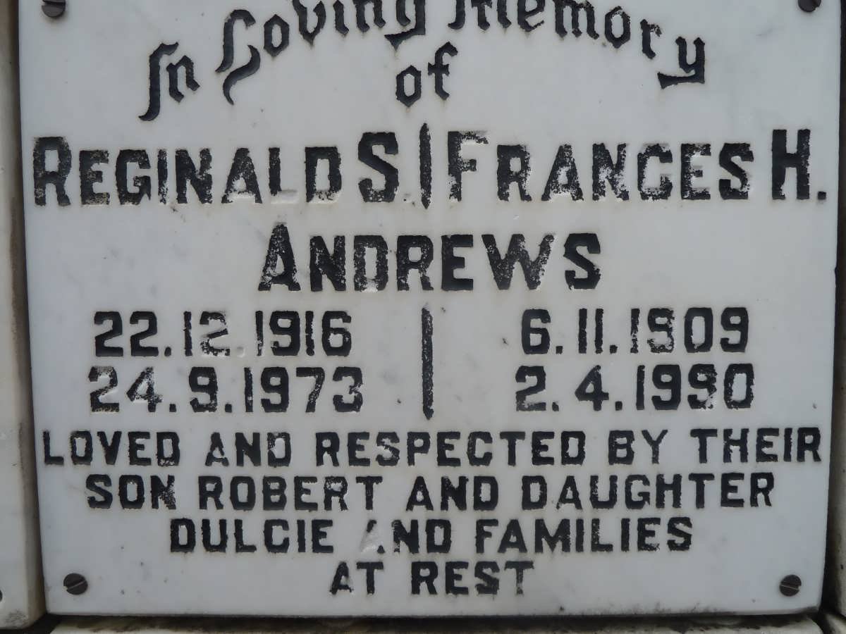 ANDREWS Reginald S. 1916-1973 &amp; Frances H. 1909-1990