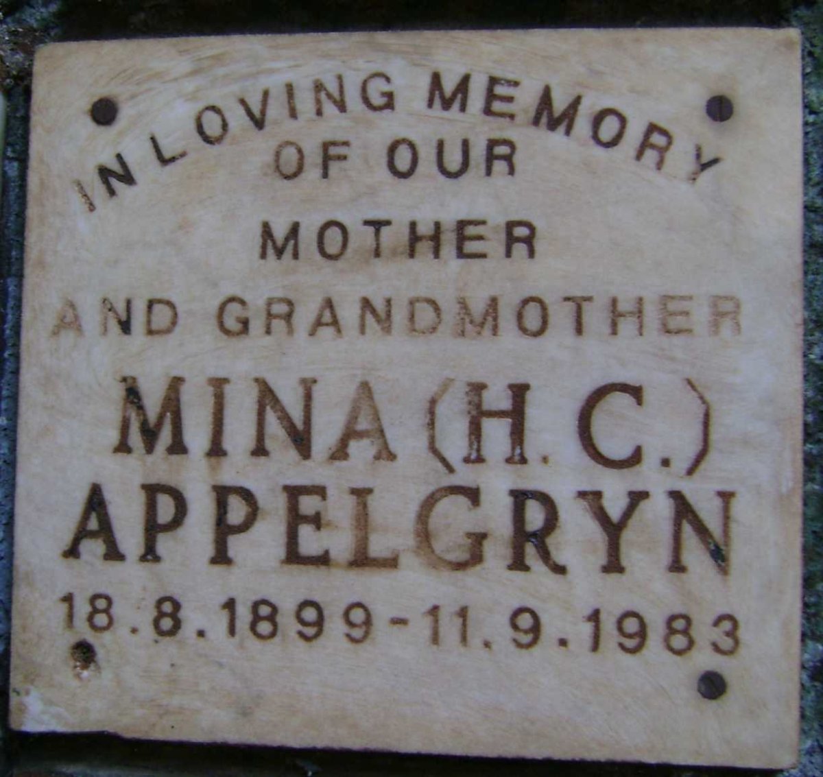 APPELGRYN Mina H.C. 1899-1983