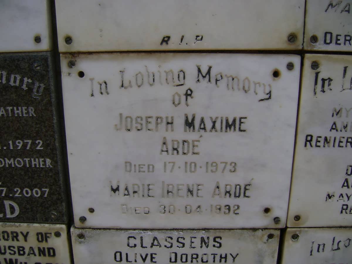 ARDÉ Joseph Maxime -1973 &amp; Marie Irene -1992