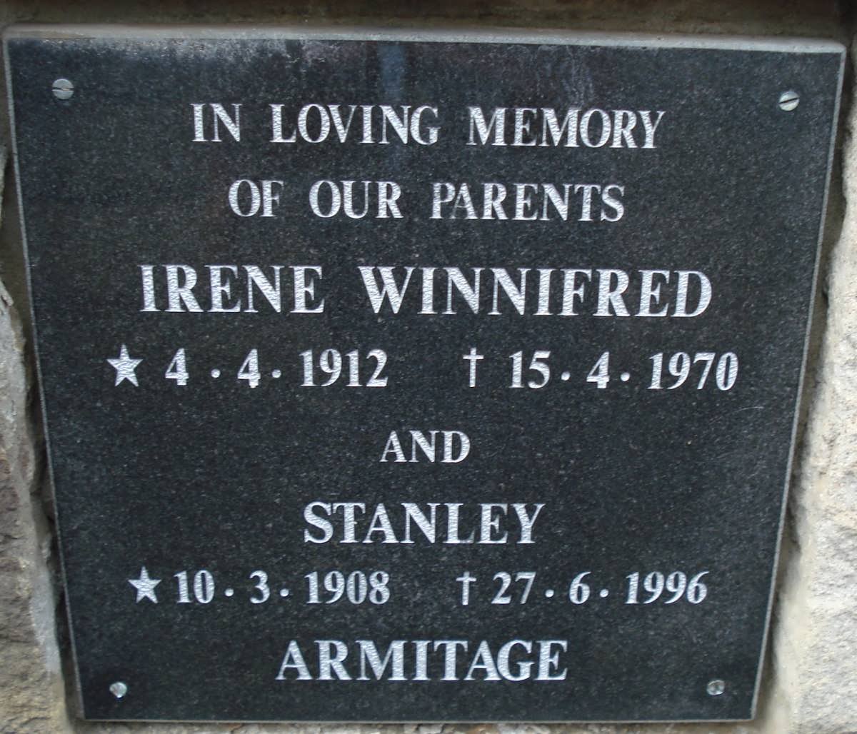 ARMITAGE Stanley 1908-1996 &amp; Irene Winnifred 1912-1970