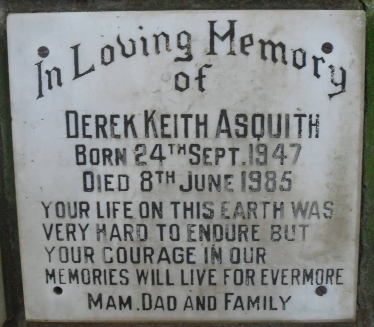 ASQUITH Derek Keith 1947-1985