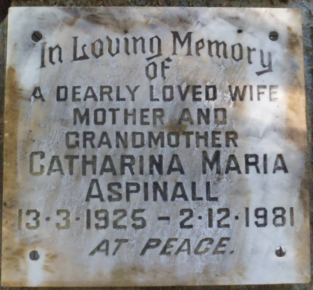 ASPINALL Catharina Maria 1925-1981