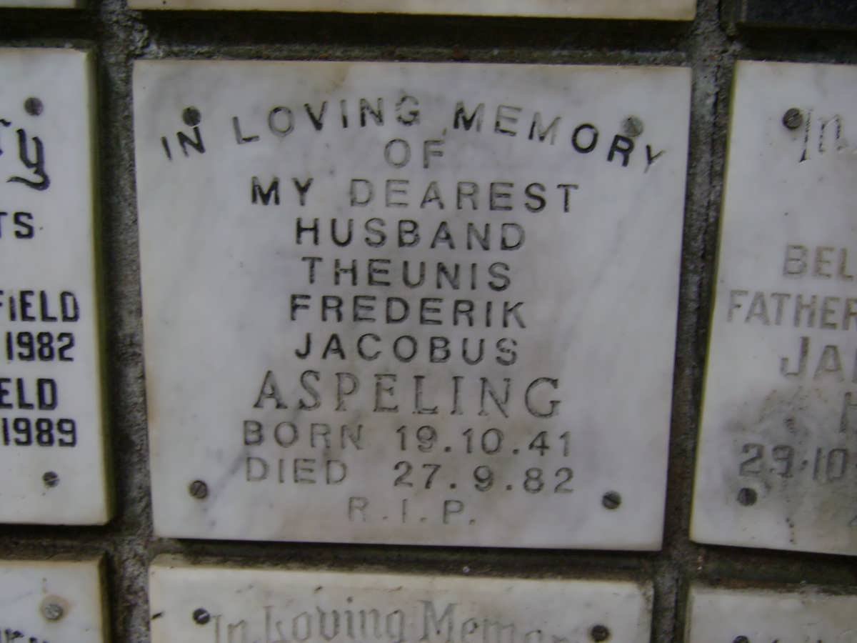 ASPELING Theunis Frederik Jacobus 1941-1982