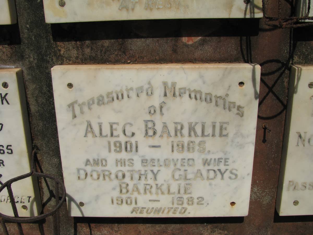 BARKLIE Alec 1901-1965 &amp; Dorothy Gladys 1901-1982