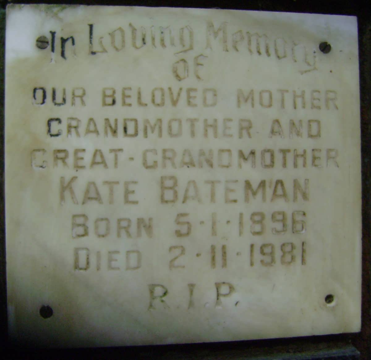 BATEMAN Kate 1896-1981