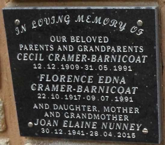 BARNICOAT Cecil, CRAMER 1909-1991 &amp; Florence Edna 1917-1991 :: NUNNEY Joan Elaine 1941-2015