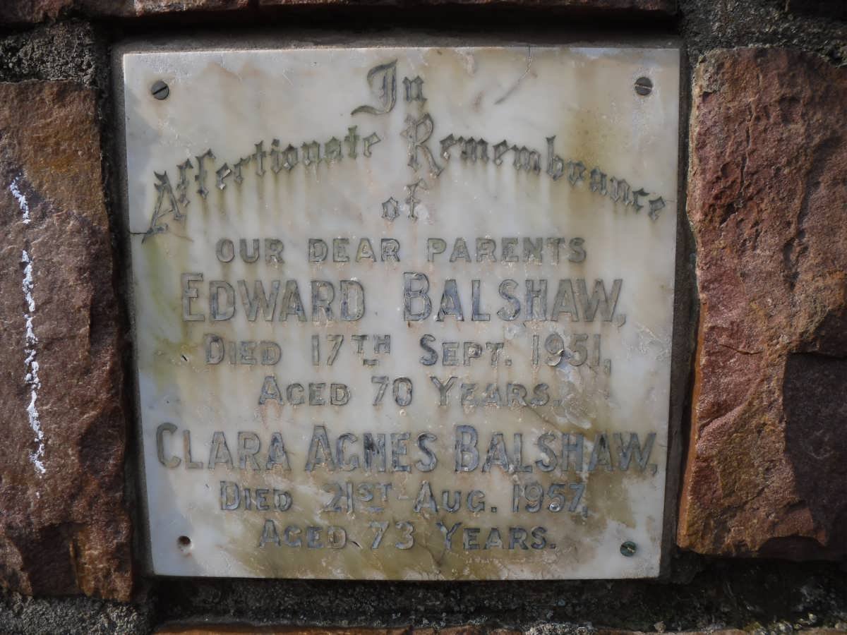 BALSHAW Edward -1951 &amp; Clara Agnes -1957