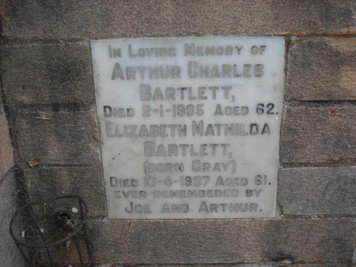 BARTLETT Arthur Charles -1935 &amp; Elizabeth Mathilda GRAY -1937 