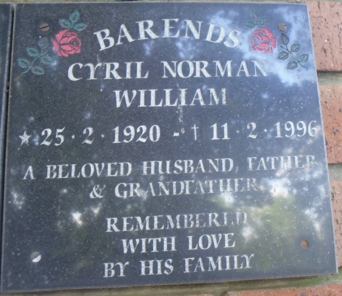 BARENDS Cyril Norman William 1920-1996