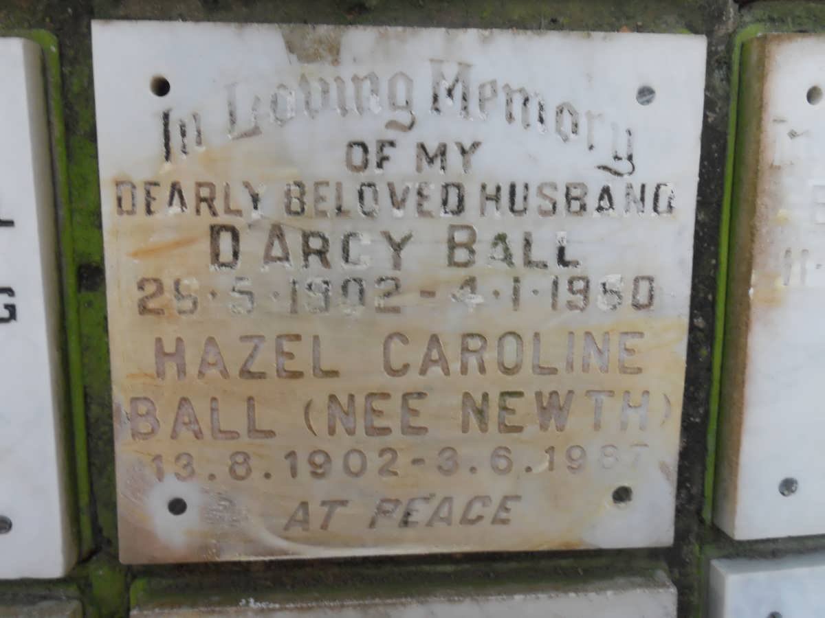 BALL D'Arcy 1902-1980 &amp; Hazel Caroline NEWTH 1902-1987