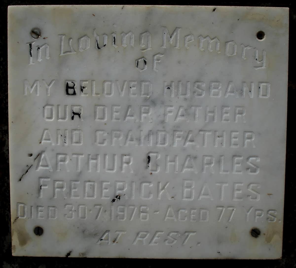 BATES Arthur Charles Frederick -1976