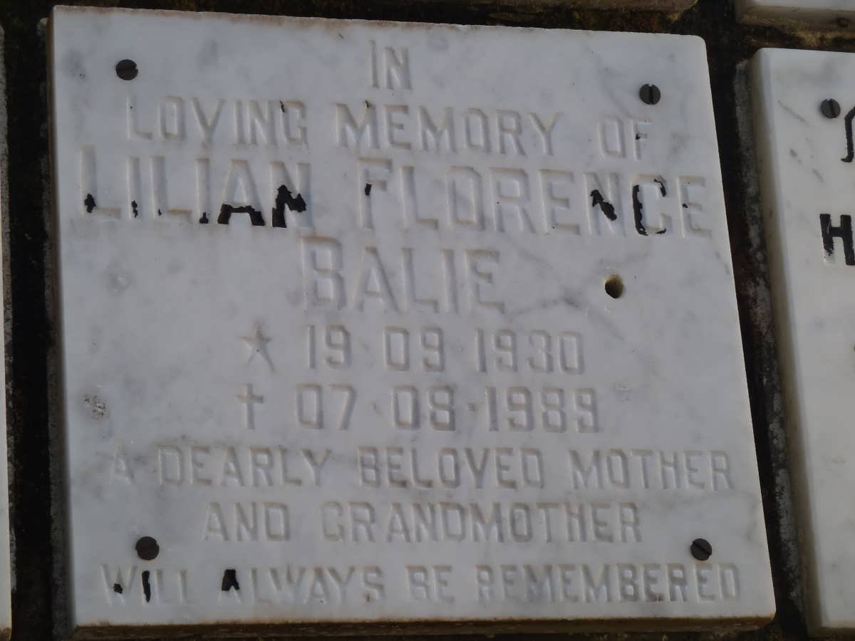 BALIE Lilian Florence 1930-1989