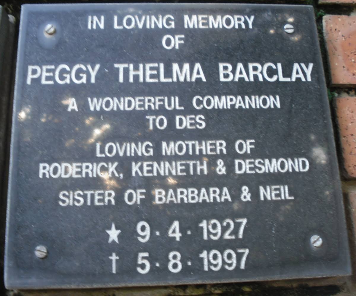 BARCLAY Peggy Thelma 1927-1997