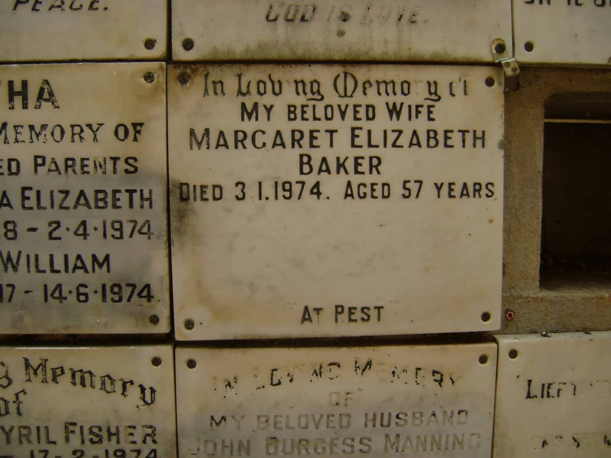 BAKER Margaret Elizabeth -1974