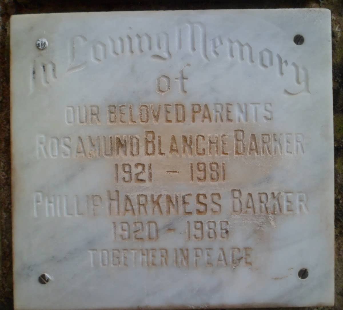 BARKER Phillip Harkness 1920-1986 &amp; Rosamund Blanche 1921-1981