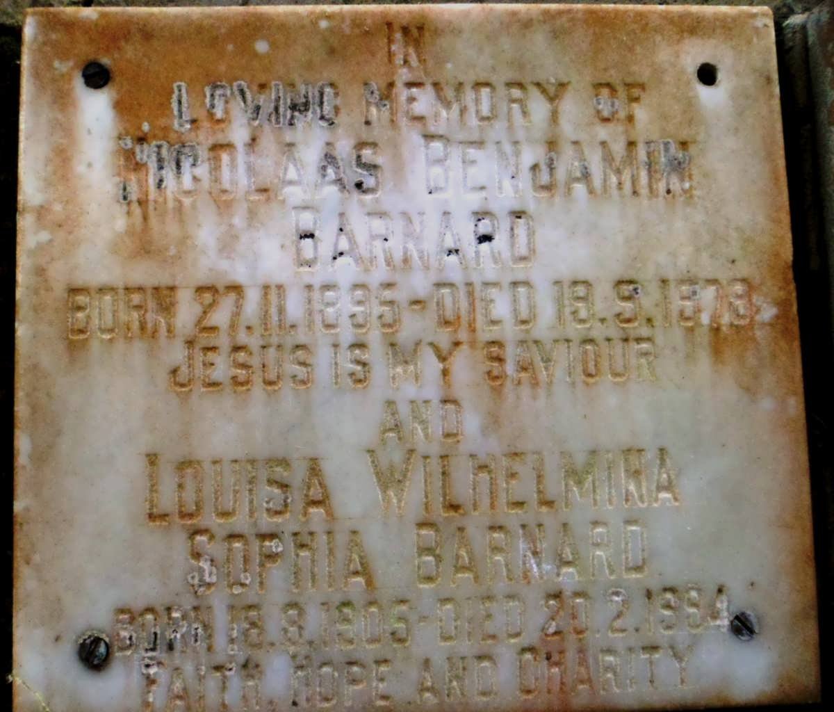 BARNARD Nicolaas Benjamin 1895-1978 &amp; Louisa Wilhelmina Sophia 1905-1994