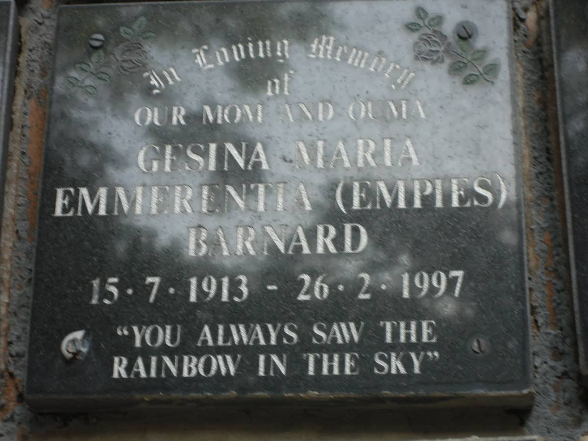 BARNARD Gesina Maria Emmerentia 1913-1997
