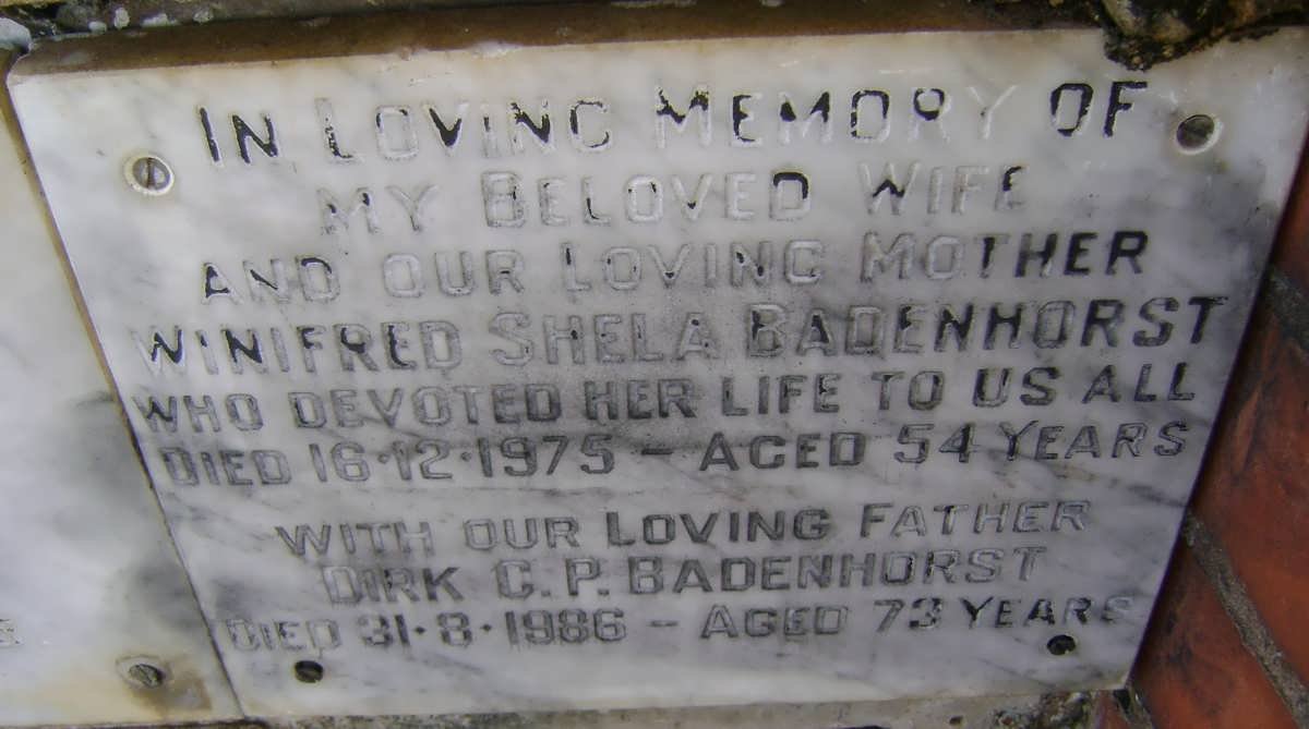 BADENHORST Dirk C.P. -1986 &amp; Winifred Shela -1975