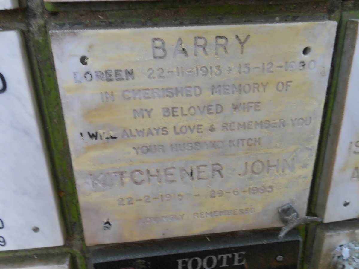 BARRY Kitchener John 1915-1995 &amp; Doreen 1915-1980