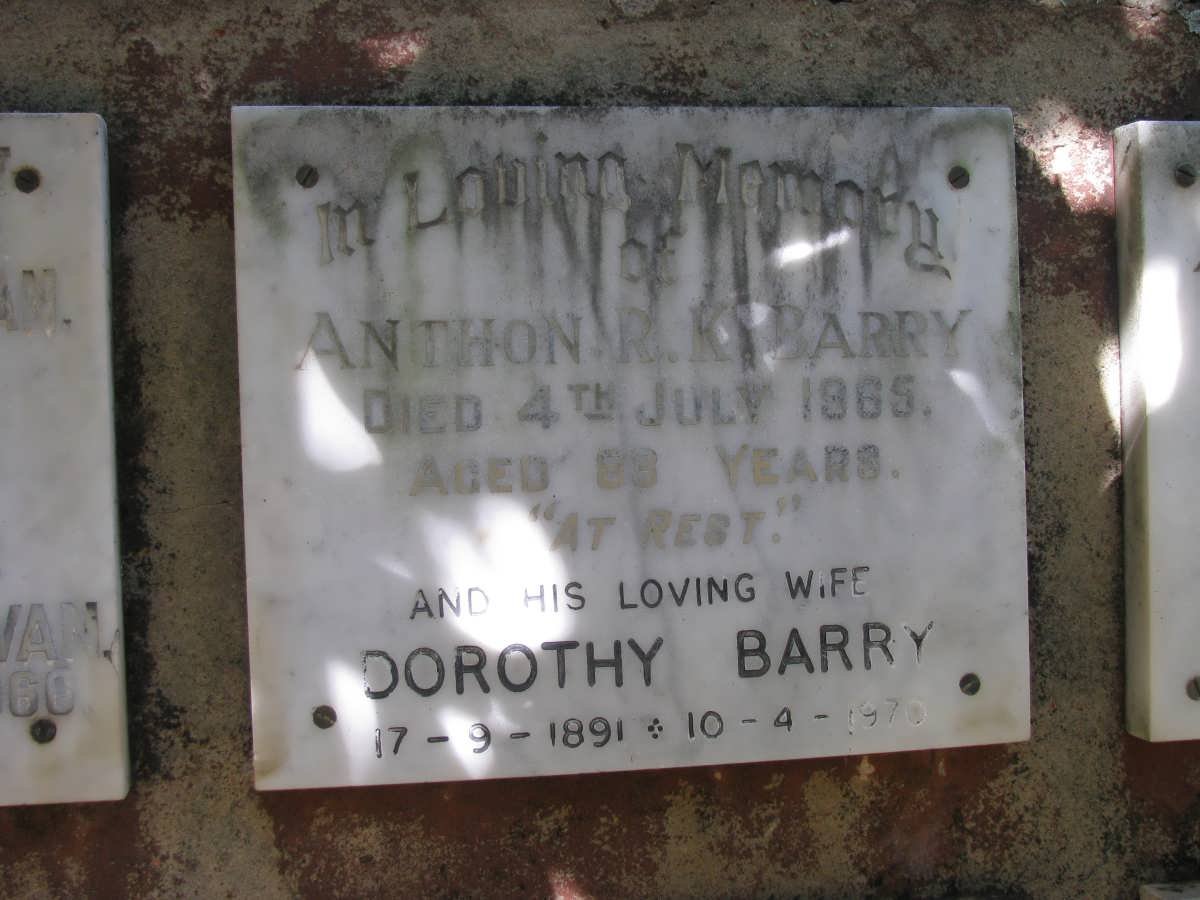 BARRY Anthon R.K. -1965 &amp; Dorothy 1891-1970