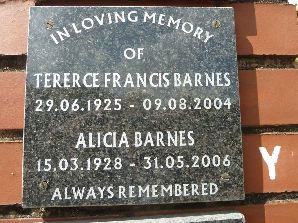 BARNES Terence Francis 1925-2004 &amp; Alicia 1928-2006