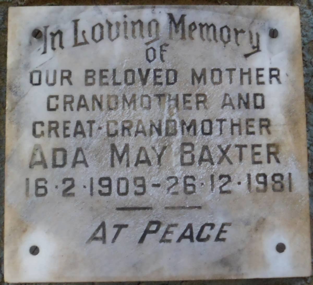 BAXTER Ada May 1909-1981