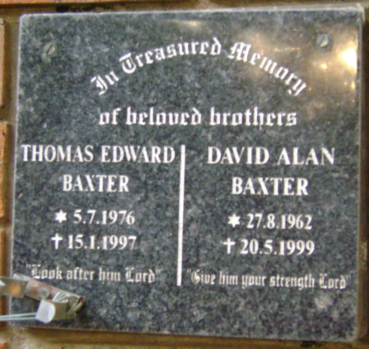 BAXTER Thomas Edward 1976-1997 :: BAXTER David Alan 1962-1999