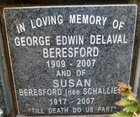 BERESFORD George Edwin Delaval 1909-2007 &amp; Susan SCHALLIES 1917-2007