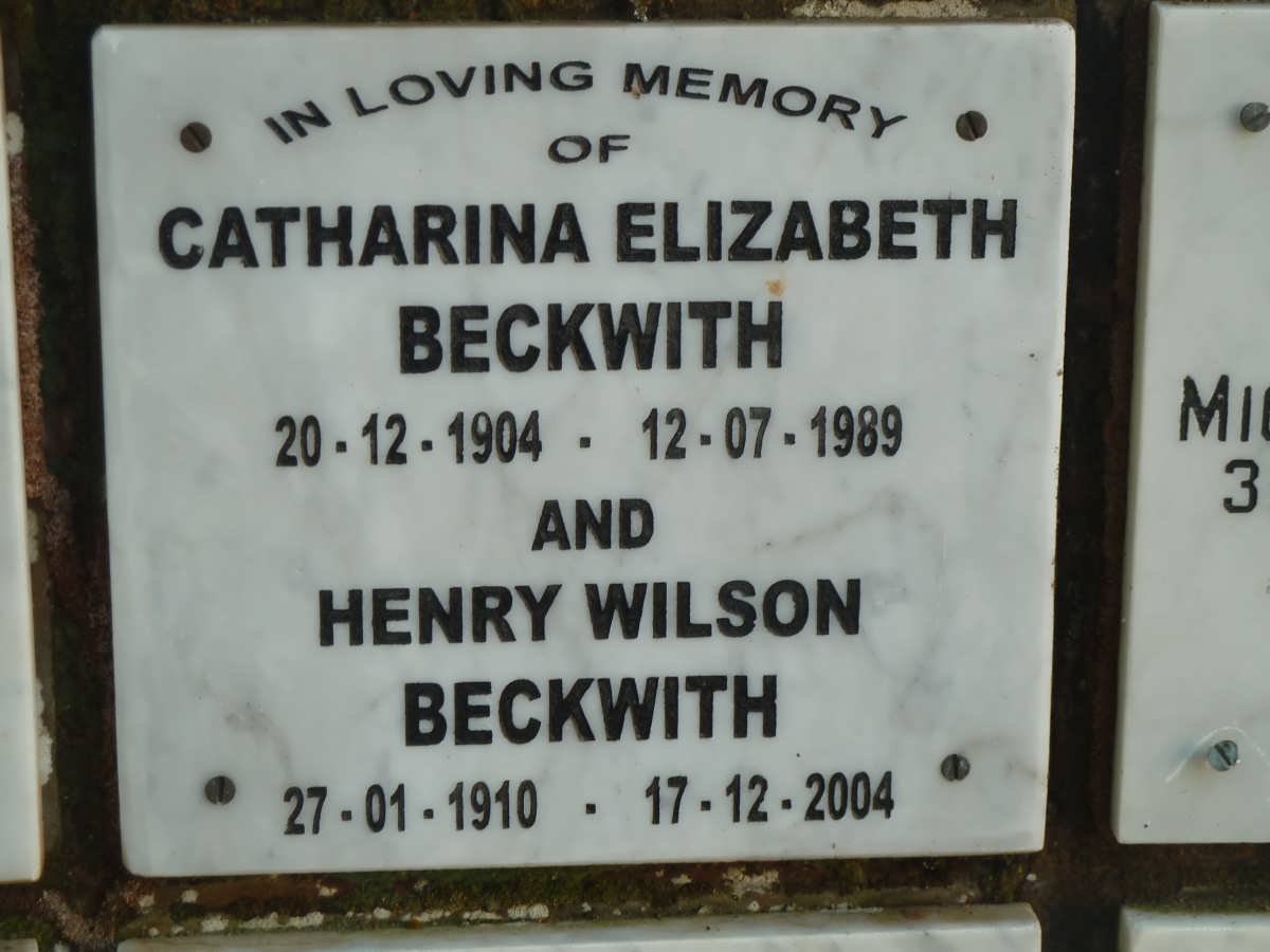BECKWITH Henry Wilson 1910-2004 &amp; Catharina Elizabeth 1904-1989