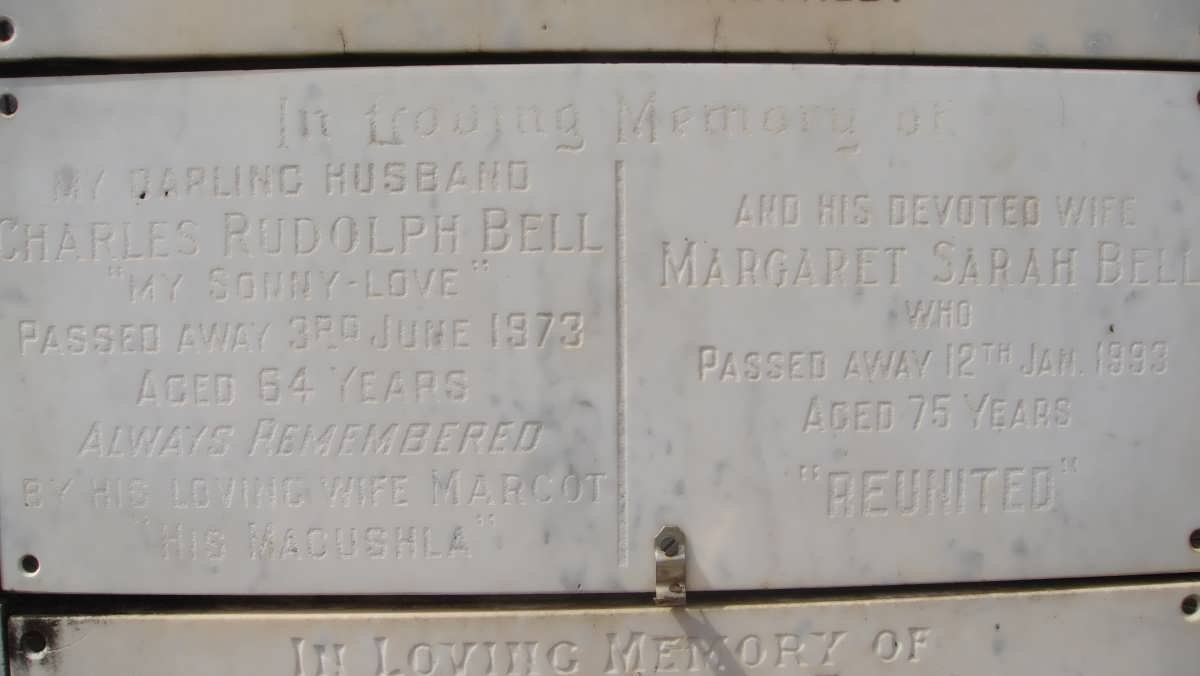 BELL Charles Rudolph -1973 &amp; Margaret Sarah -1993