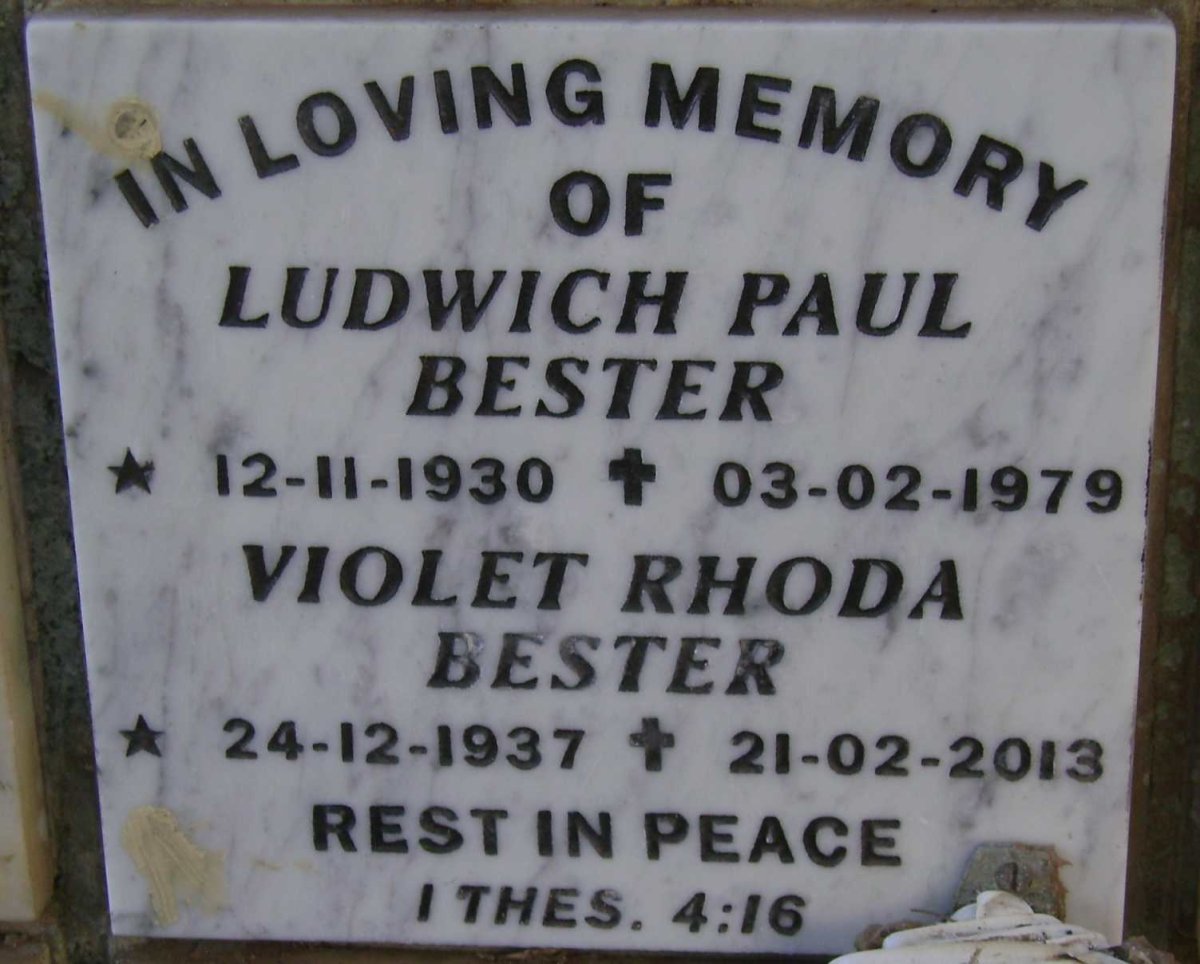 BESTER Ludwich Paul 1930-1979 &amp; Violet Rhoda 1937-2013