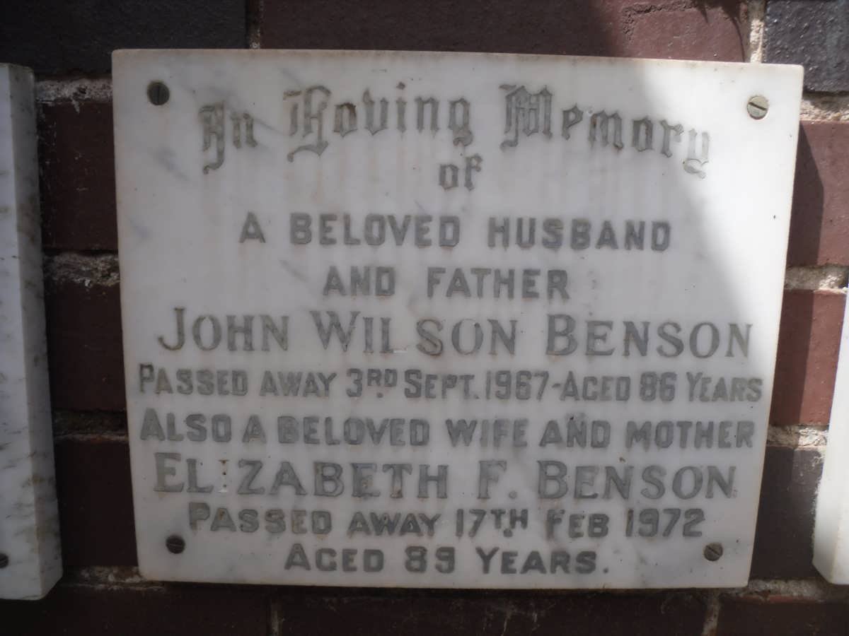 BENSON John Wilson -1967 &amp; Elizabeth F. -1972
