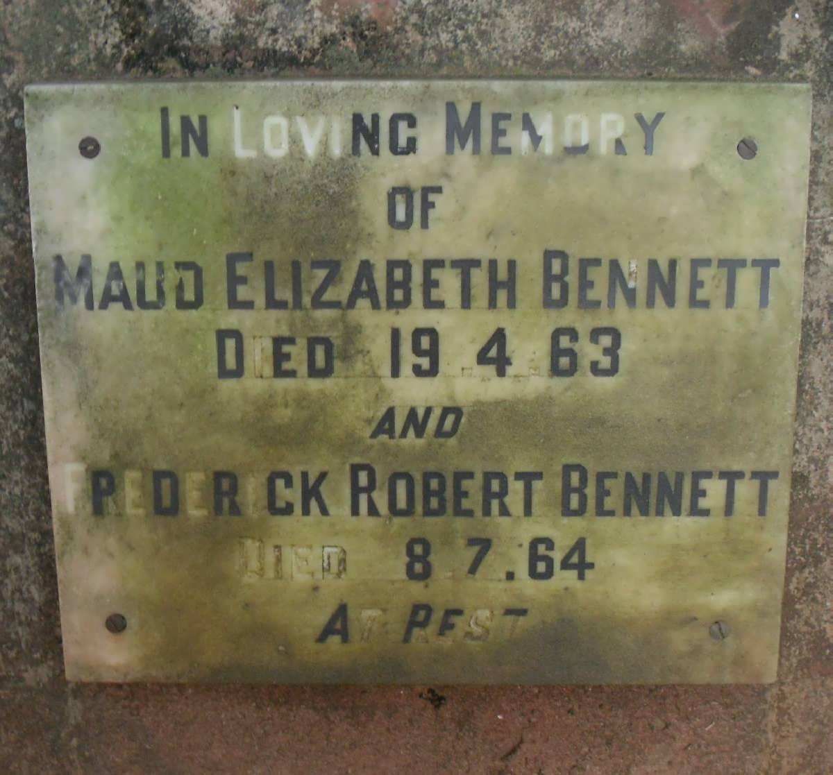 BENNETT Frederick Robert -1964 &amp; Maud Elizabeth -1963 