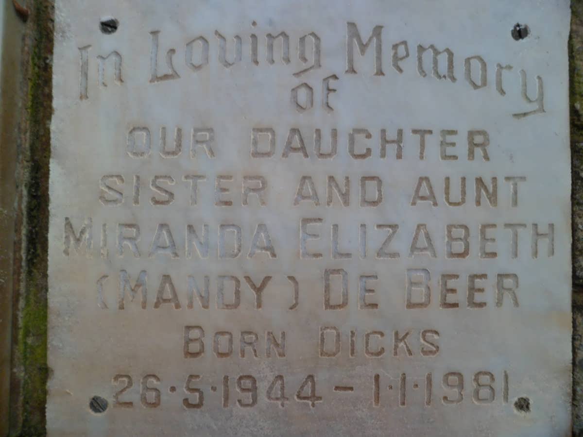 BEER Miranda Elizabeth, de nee DICKS 1944-1981