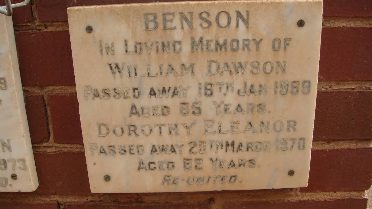 BENSON William Dawson -1969 &amp; Dorothy Eleanor -1970
