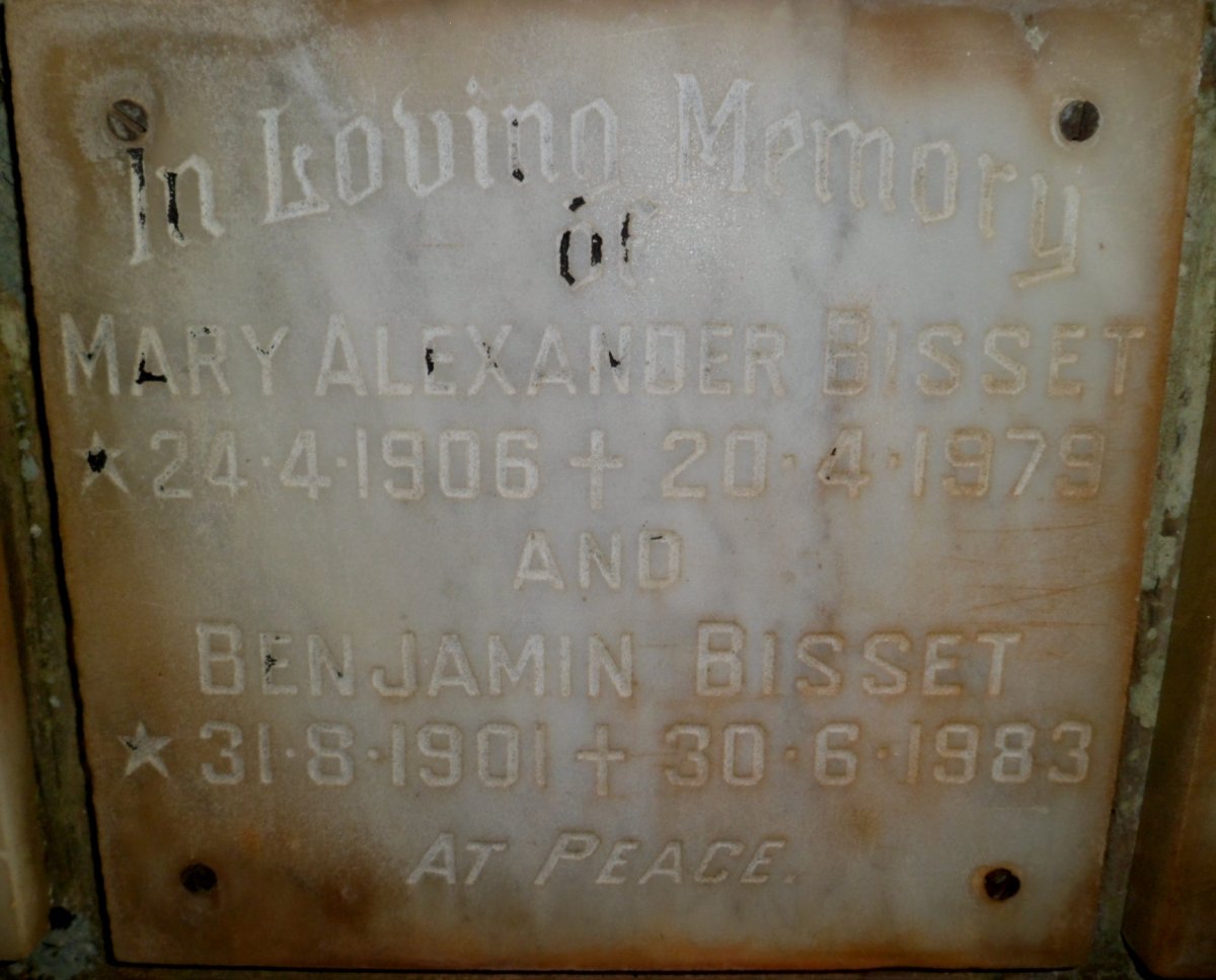 BISSET Benjamin 1901-1983 &amp; Mary Alexander 1906-1979
