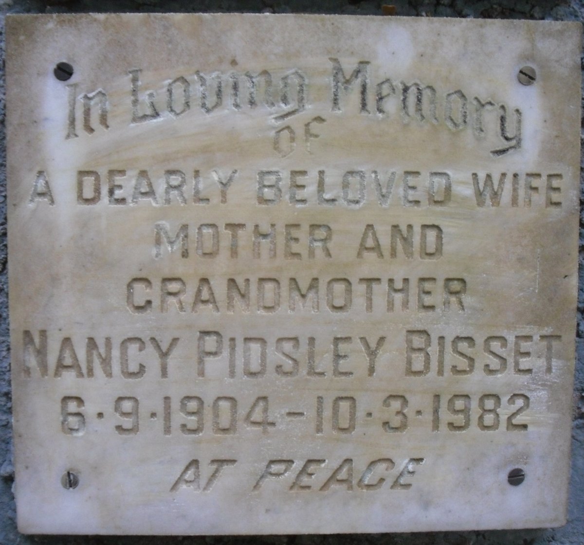 BISSET Nancy Pidsley 1904-1982