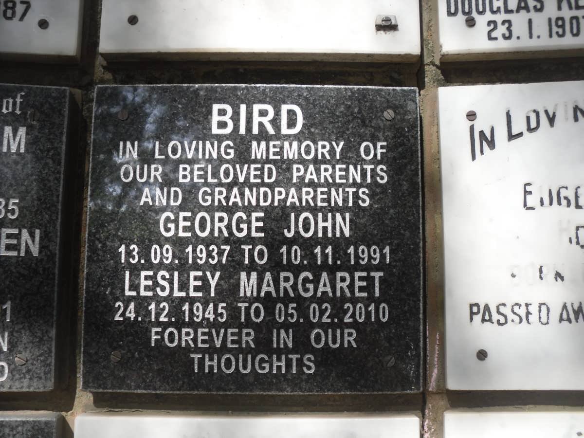 BIRD George John 1937-1991 &amp; Lesley Margaret 1945-2010