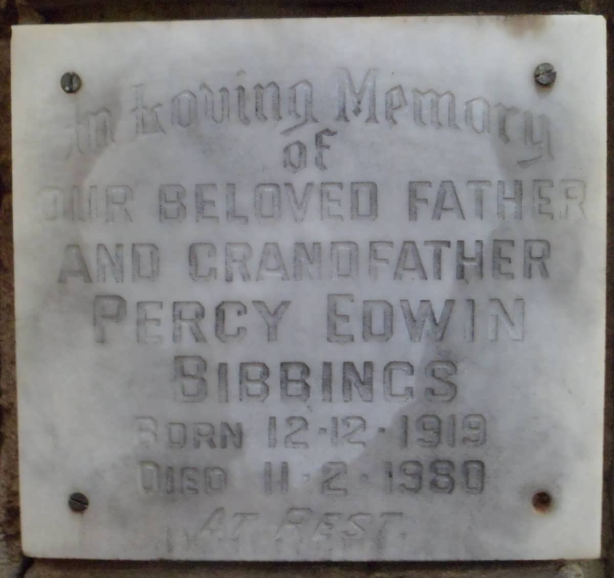 BIBBINGS Percy Edwin 1919-1980