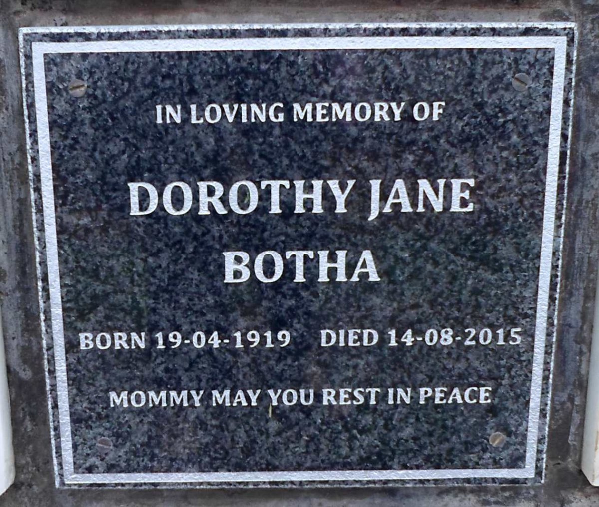 BOTHA Dorothy Jane 1919-2015