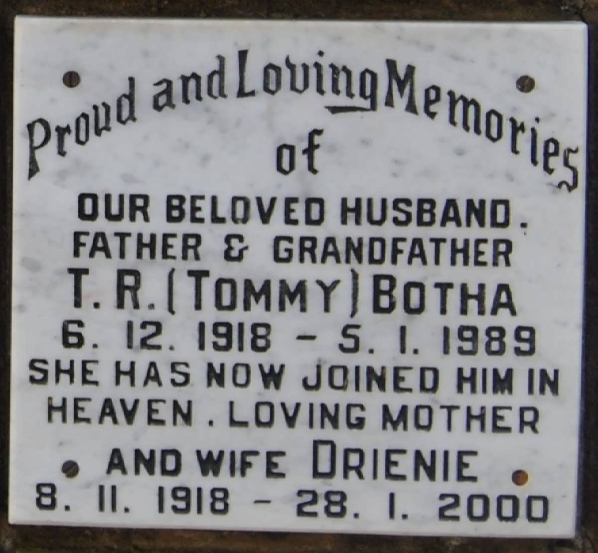 BOTHA T.R. 1918-1989 &amp; Drienie 1918-2000