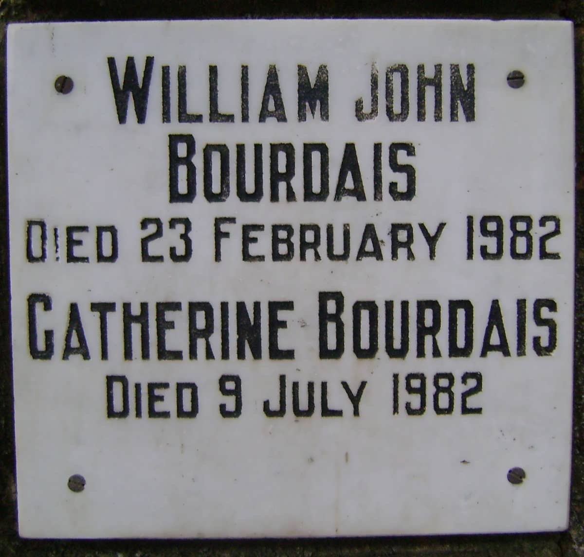 BOURDAIS William John -1982 &amp; Catherine -1982
