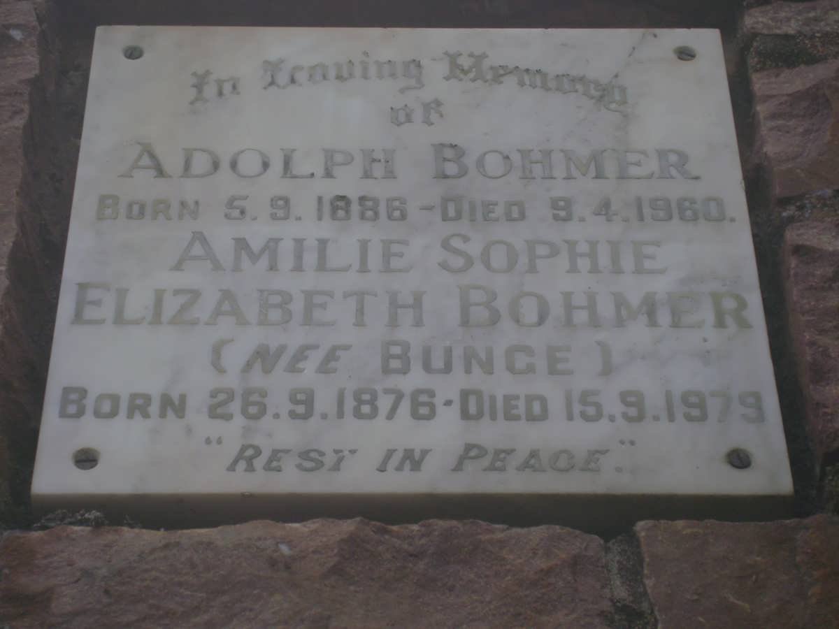 BOHMER Adolph 1886-1960 &amp; Amilie Sophie Elizabeth BUNGE 1876-1979